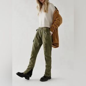 Free People Rule Breaker Slim Biker Leg Zip Pants Size 4 Utility Low Rise Green